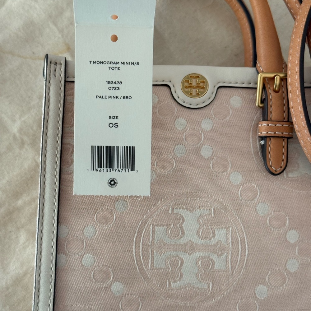 Tory Burch Mini T Monogram Perforated Leather Tote Crossbody, pale pink, NWT - Picture 6 of 11